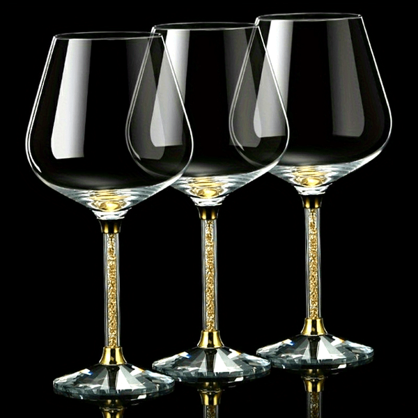 2Pcs Hand Blown Lead-Free Crystal Wine Glasses Set Golden Foil Stemmed Glassware for Red White Dessert Wines Reusable Recyclable Hand Wash O