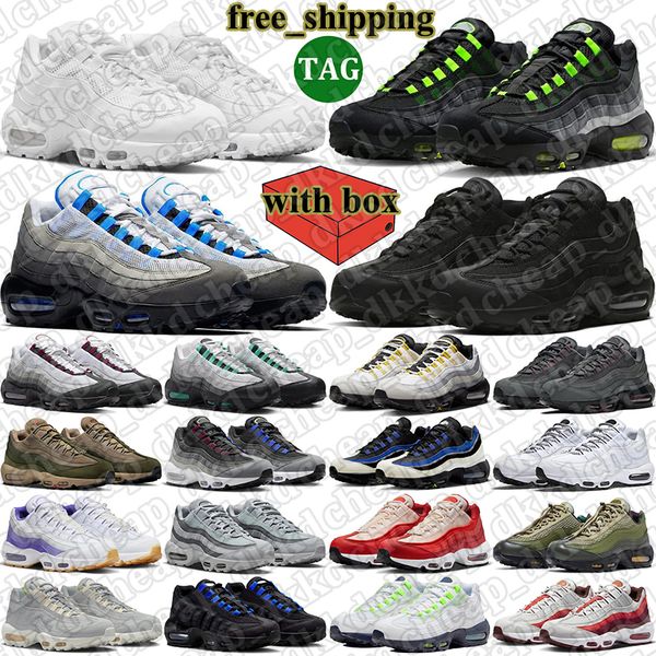 with box 95 men women running shoes durable sneakers outdoor mens sports sneakers lifestyle shoe triple black white neon red blue