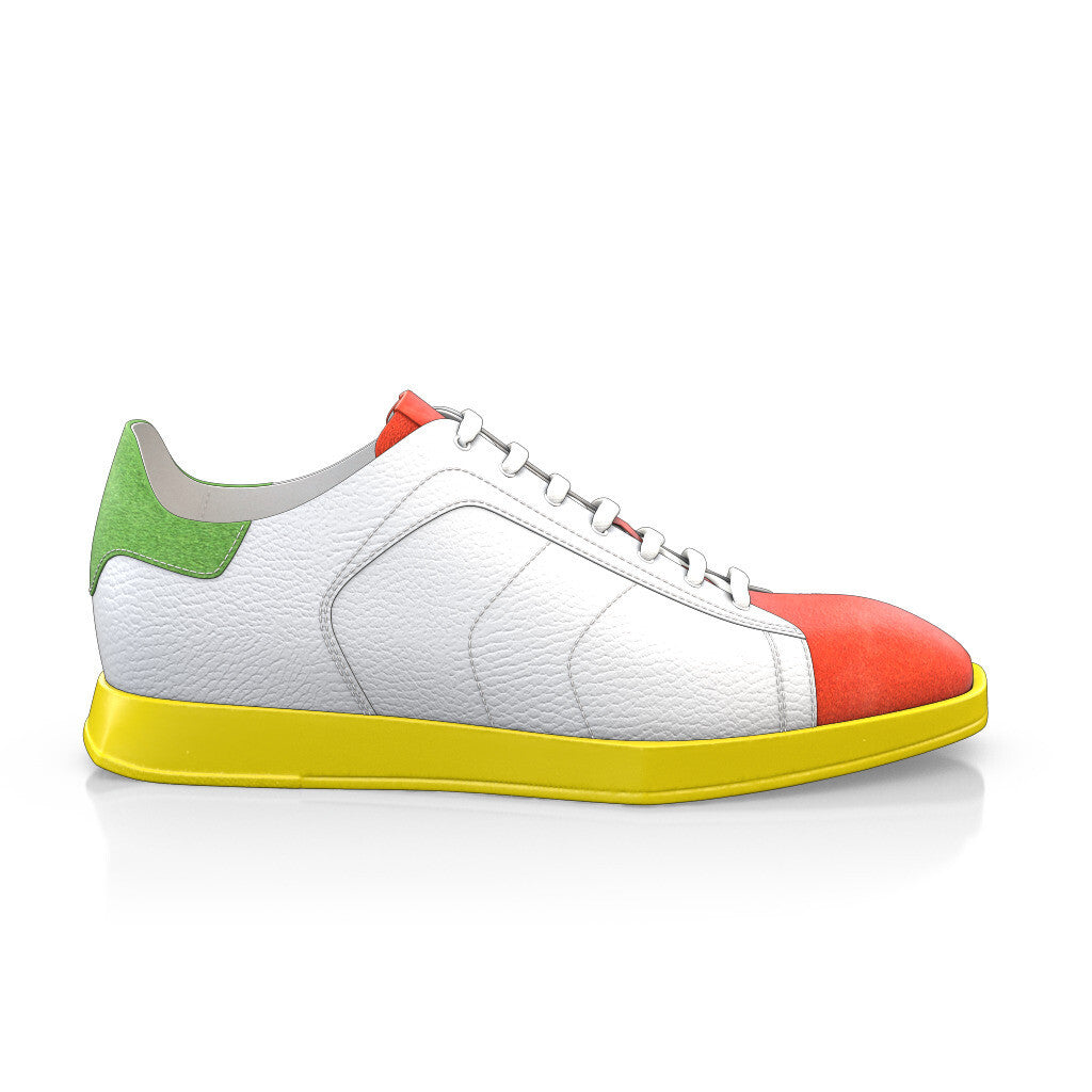 Baskets plates à lacets et bout carré Homme Faites main en Italie en Cuir Corail Jaune-Orangé - Sur Mesure, Lacets - GIROTTI