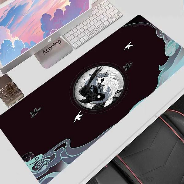 Mouse Pads Wrist Rests Mouse Pad Japan Black Deskmat Playmat Laptop Anime Gaming Keyboard Mousepad Gamer Ying Yang Fish Mouse Mat XXL Pc Des