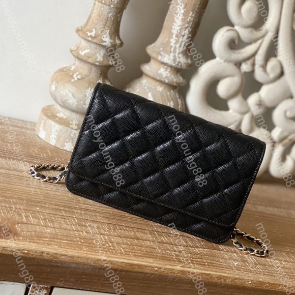 12A Upgrade Mirror Quality Designer Wallet On Chain Bag Mini 19cm Quilted Flap Black Purse Womens Genuine Leather Luxurys Handbags Crossbody