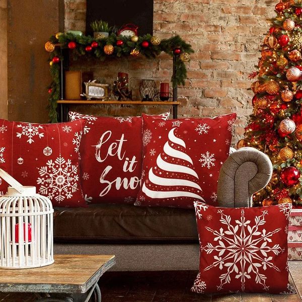 Christmas throw pillow cover red throw pillow cover sofa cushion linen printed mattress 241203