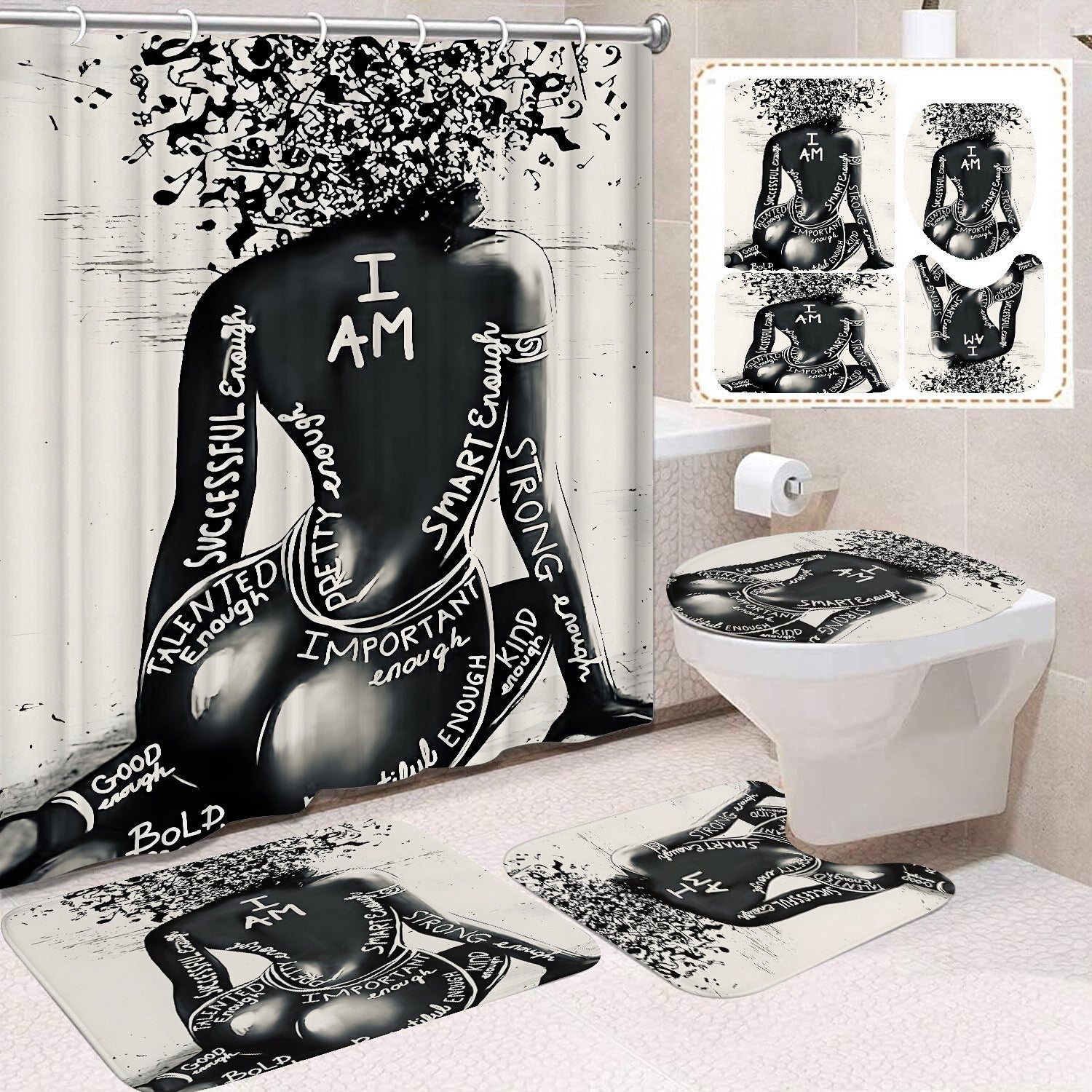 YL-37499 Shower Curtain African Girl Home Bathroom Decoration Curtain Toilet Floor Mat Toilet Non-slip Floor Mat