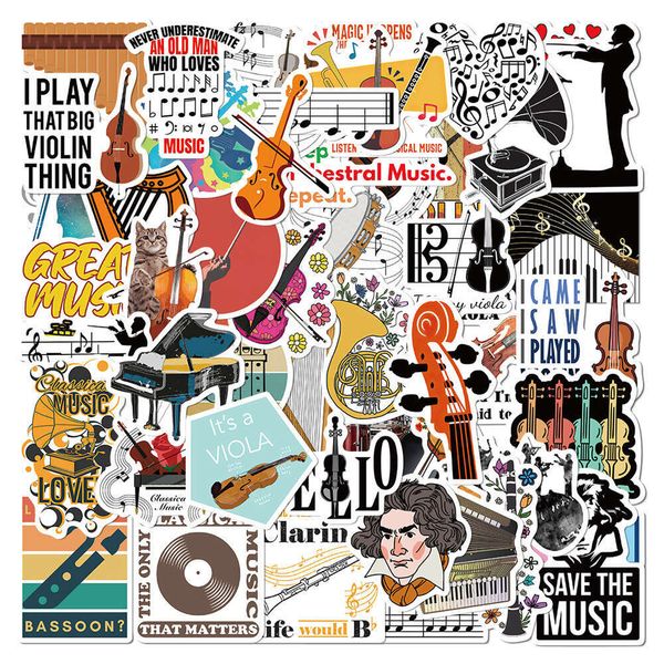 52 pieces of instrument orchestral lage pen guitar notebook music peripheral waterproof DIY stickers