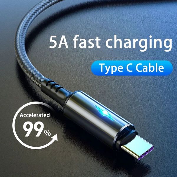LED Light 5A Type C Cable Fast Charging USB C Cable for Xiaomi Huawei Note 7 Phone Accessories Data Cable 0.25m-1.2m-2m