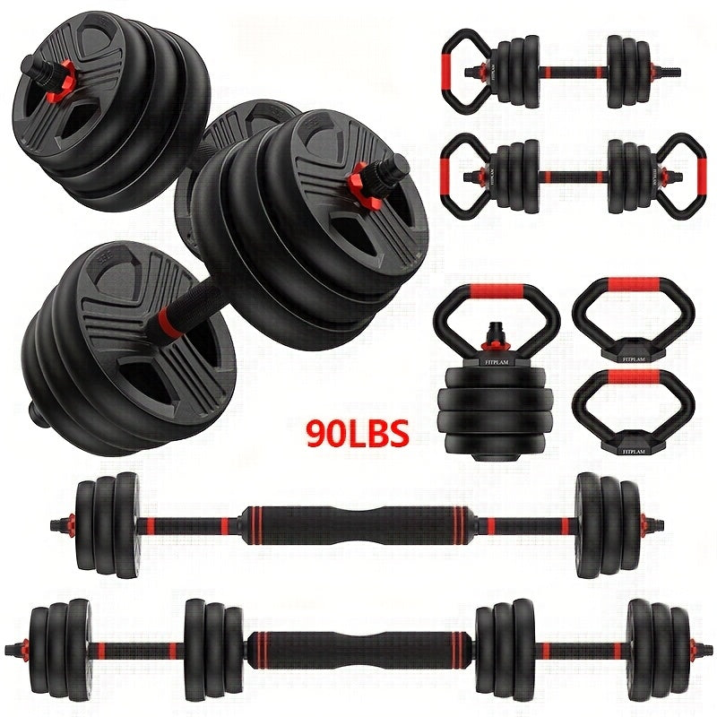 TEMU [20-35-55-70-90] Lbs Adjustable Dumbbell & Free Weight Set With Connector - Home , Convertible Barbell, Kettlebell, Push-up Stand, Weight Plates
