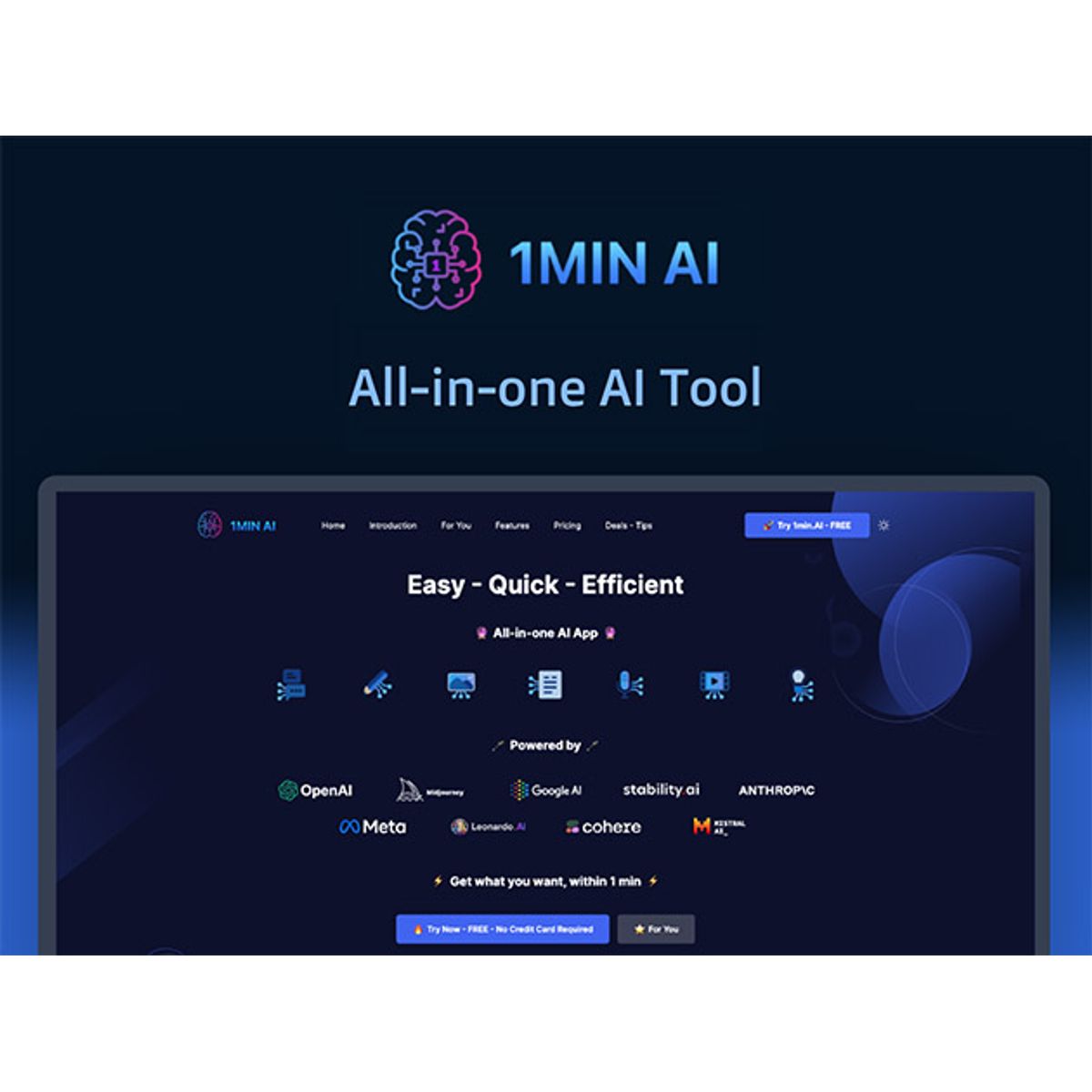 1minAI All-in-One AI Program - Lifetime Subscription [Digital Delivery] - DIGITAL-1MINAI-PRO-LIFE