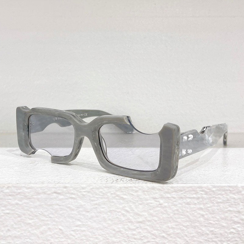 Hip Hop Square Sunglasses OW40006U Womens Mens Notch Hole Personality sunglasses UV400 protective Mens acetate square frame sunglasses mirror leg ba