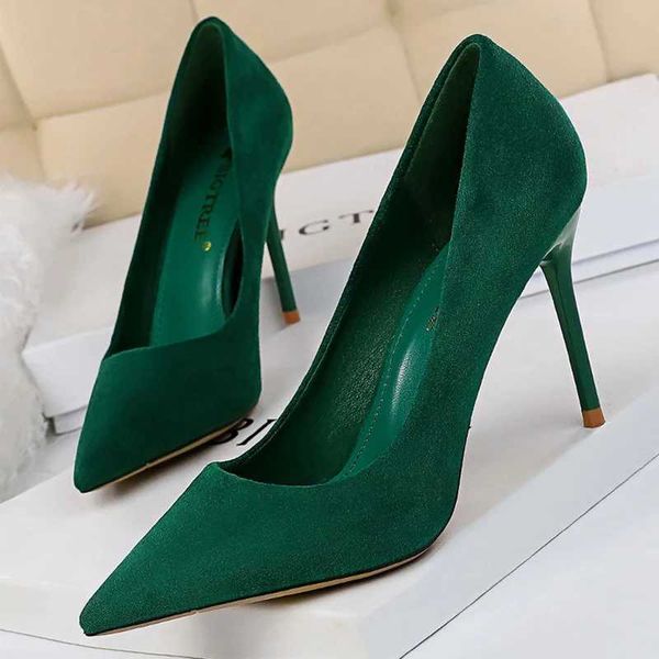 Women 9cm High Heels Pumps Stripper Flock Suede Plus Size Escarpins Lady Wedding Bridal Heels Escarpins Green Blue Yellow ShoesC250117