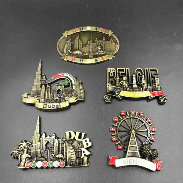 Dubai United Arab Emirates Belgium Vienna Magnet Fridge Metal Refrigerator Sticker World Famous Scenery Fridge Magnets For KidsXJ240809