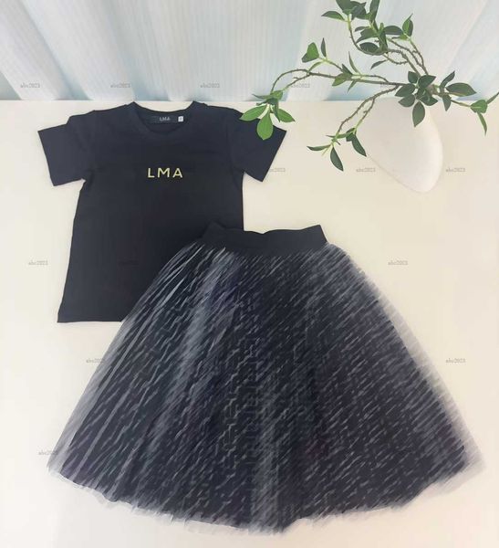 Classics girls Dress suit baby summer T-shirt set kids designer clothes Short sleeve and lace material logo print Long dress