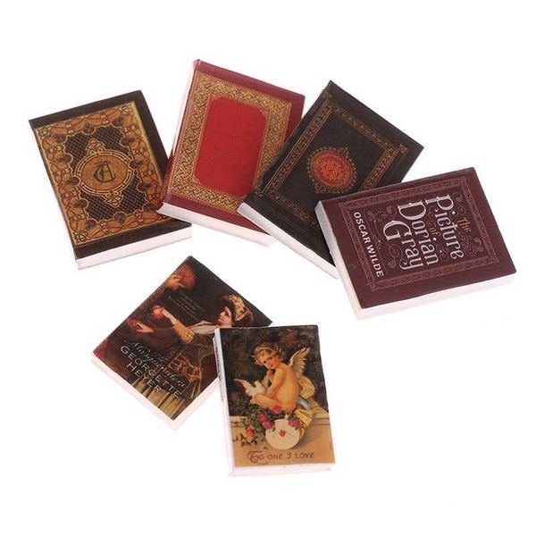 6Pcs-set 1-12 Vintage Miniature Book Model Dollhouse Miniature Notebook Toy For Doll House Furniture Decor Y240807