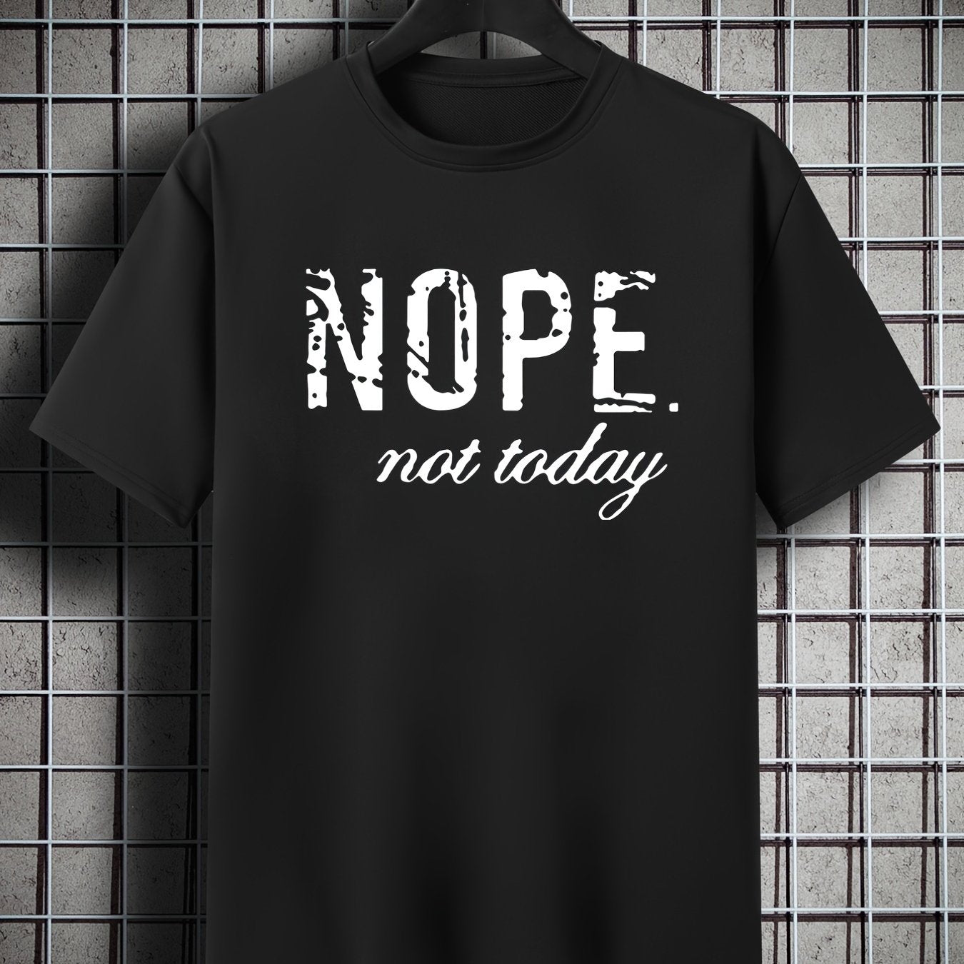 TEMU Men's Plus Size 'nope ' Print Plain Color Short Sleeve Crew Neck T-shirt, Oversized Casual Clothing For Big And Tall Guys Plus Size Clothes Best