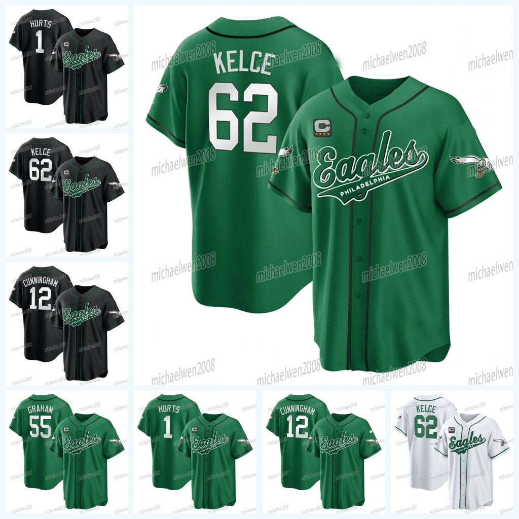26 Saquon Barkley 62 Jason Kelce 1 Jalen Hurts Eagleses Kelly Green Baseball Jersey AJ Brown DeVonta Smith Brian Dawkins Reddick Darius Slay D&#039;