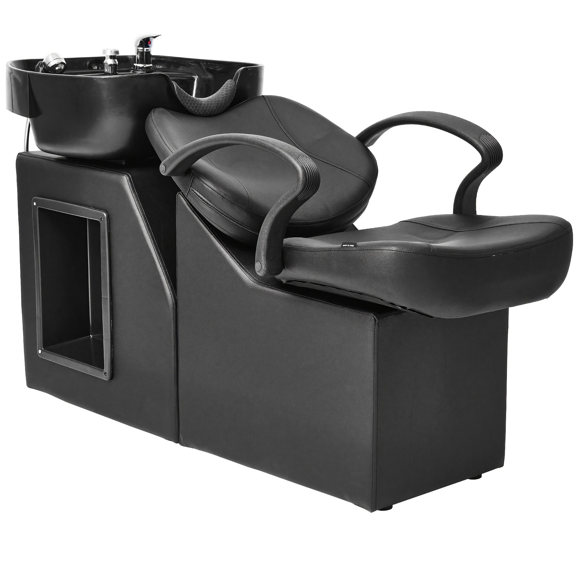 TEMU Classic Leather Barber Chair With Abs Plastic Shampoo Bowl - No Power Needed, Wood-free Salon & Furniture