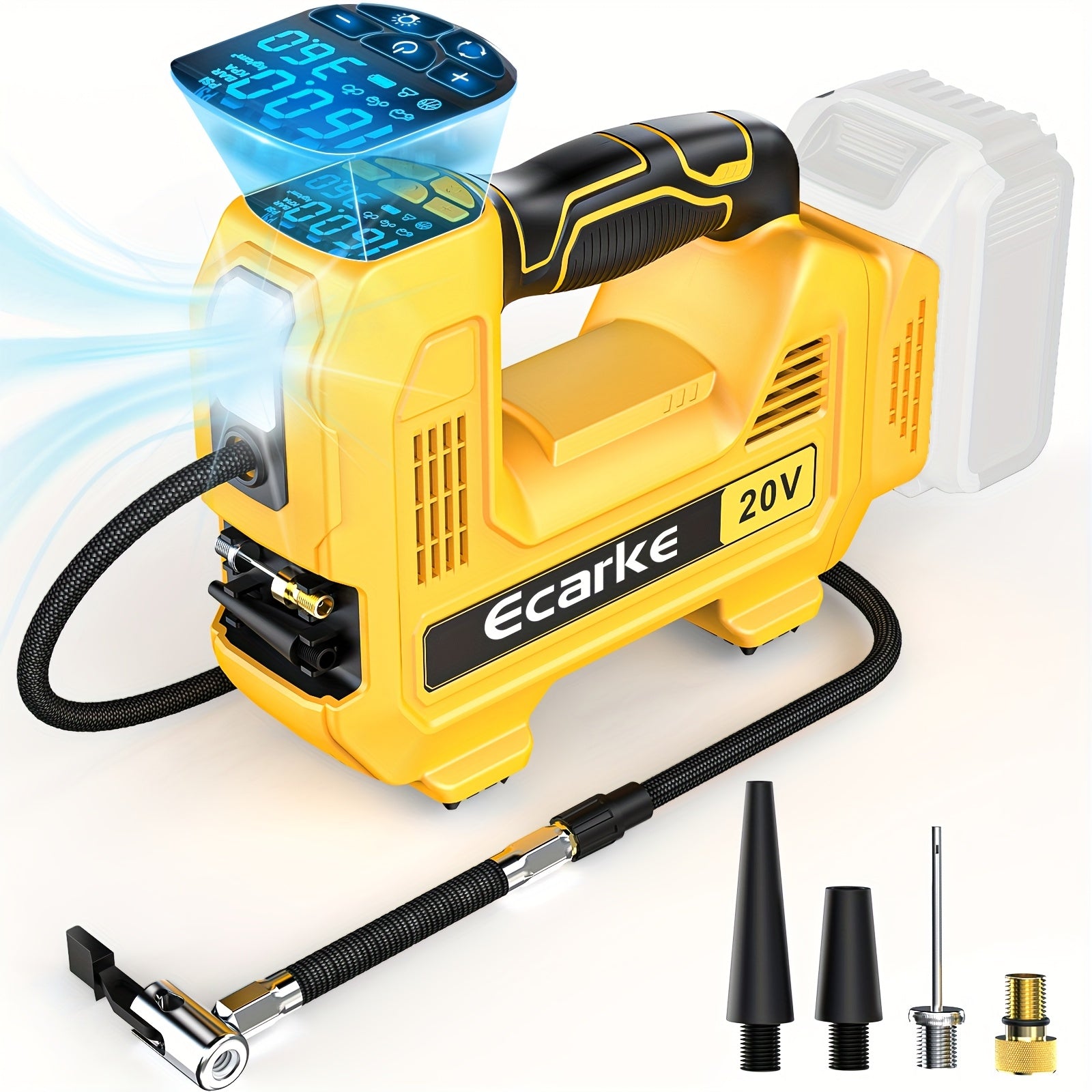 TEMU Cordless Tire Inflator Air Compressor For 20v , Portable Handheld Air Pump With Digital Pressure Gauge For Cars Motorcycles Bikes (battery Not