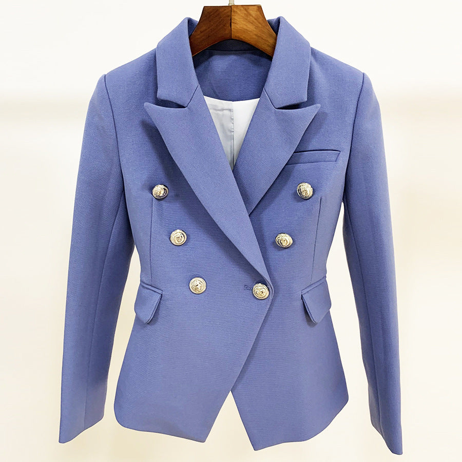 Newest S-XXXL Plus size Violet Blazer Suit Classic Gold Double-breasted Buttons Office Lady Women Blazer Jacket High Quality