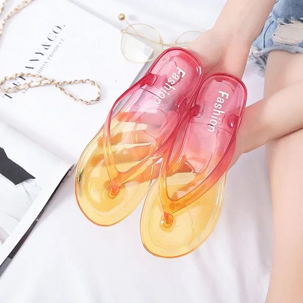 Women Summer PVC Transparent Flip Flops Clear Casual Sandals Bathing Indoor Flat With Jelly Shoe Girls Outdoor Beach Slippers 240613