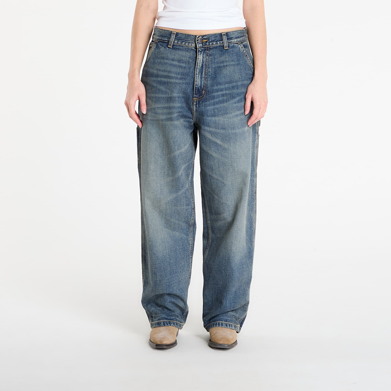 Farkut Carhartt WIP W' Brandon Single Knee Pant Blue Worn Used Wash S