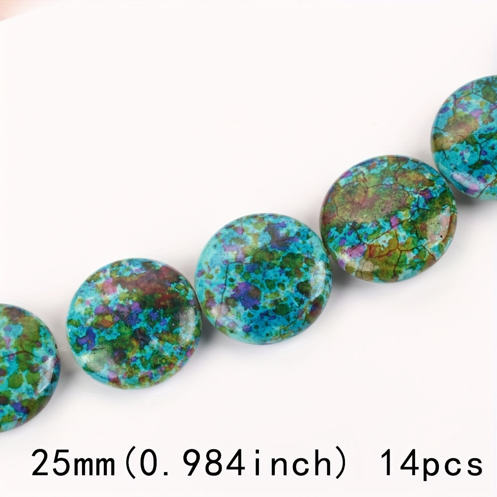 TEMU 14pcs Lomuine 25mm Blue Turquoise Stone Beads - Multicolor Marbled Gemstone Beads For Making, Bracelets & Necklaces, Green Orange Yellow