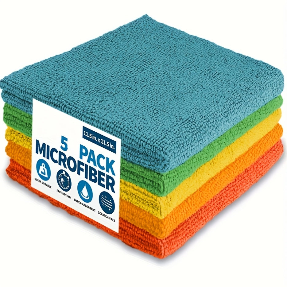 TEMU 5pcs Microfiber Cleaning Set 30*30cm - Polyester, Suitable For , Stripeless Gloss, Ideal For Outdoor, Bathroom, Kitchen, Patio - Super Absorbent