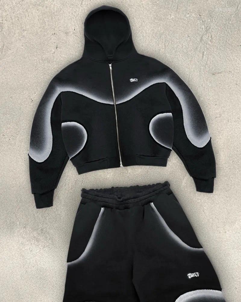 Men&#039;s Tracksuits Fashionable Simple Trendy Brand High Street Loose Casual Hoodie Goth Harajuku Retro Striped Zipper Sweatshirt Men Women
