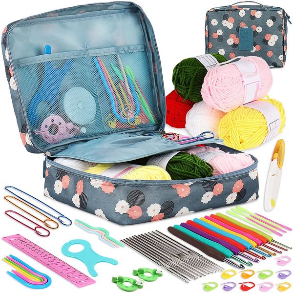 Craft Tools 53Pcs Crochet Hook Kit With Storage Bag Hooks Set DIY Knitting Needles Weave Yarn Kits for Sweaters 231124