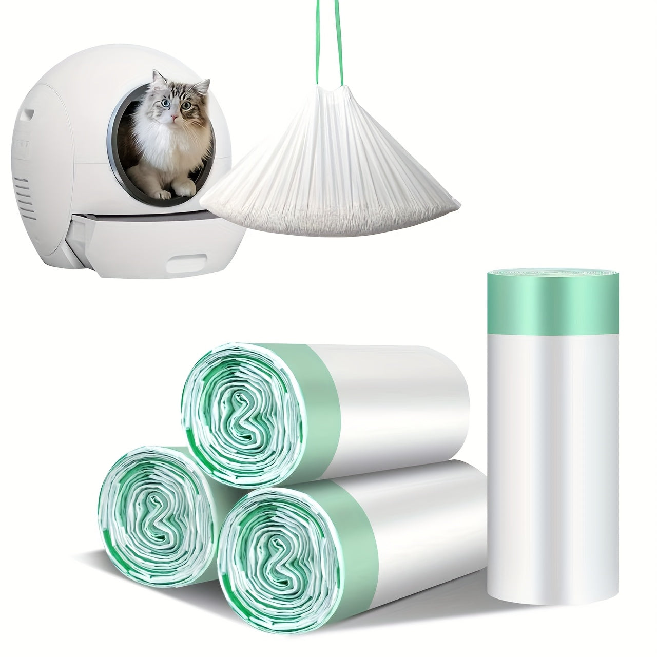 TEMU 40-80-120-160 Pack Heavy Duty Cat Litter Box Liners With Drawstring Closure - 25.2x15.7 Inch Large Rectangular Pet Waste Bags, Compatible With