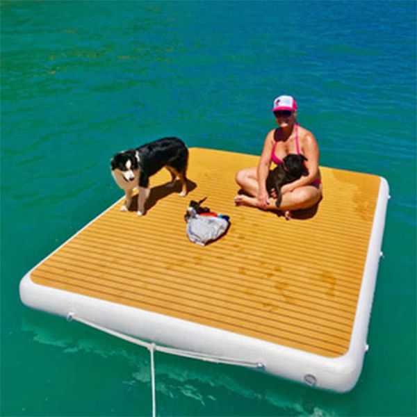 Top Quality 20cm Durable Drop Stitch PVC Swim Inflatable Floating Platform Air Dock With Air Pump For Lake Boat