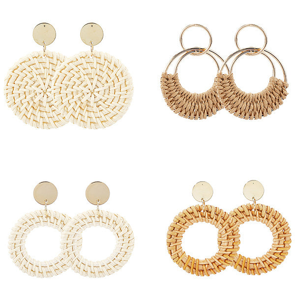 4 paire de boucles d'oreilles pendantes en rotin