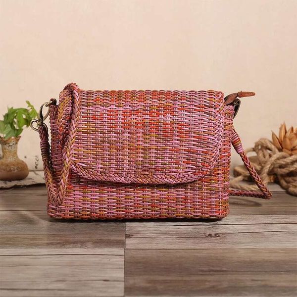 Handmade Knitting Designer Genuine Cow Leather Lady Small Flap Purse Female Weave Messenger Women&#039;s Crossbody Shoulder Bag