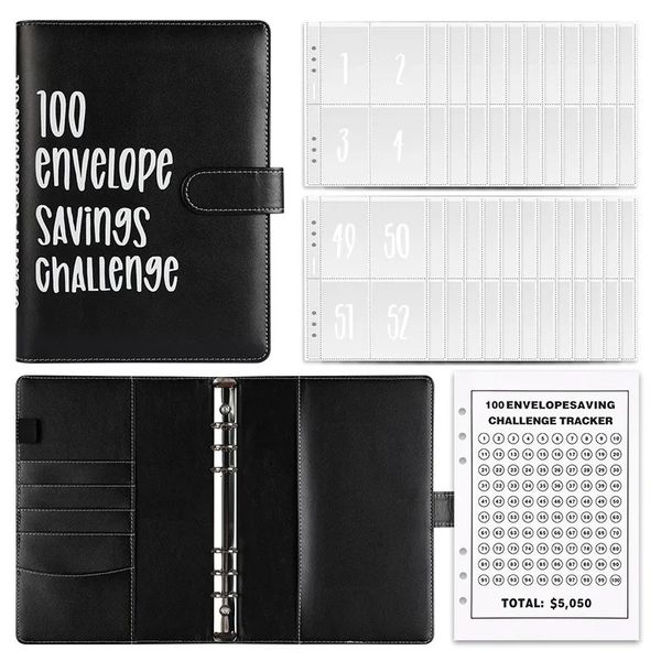 100 Envelope savings Challenge Loose Leaf Couple Cash Budget Planning Notebook Savings Envelopes Binder with The Pvc Lovers 240704