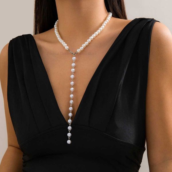 Pendant Necklaces Lacteo 2pcs-set Bohemian Imitation Pearl Necklace for Women Fashion Multi Layered Clavicle Chain Choker Jewelryzryi