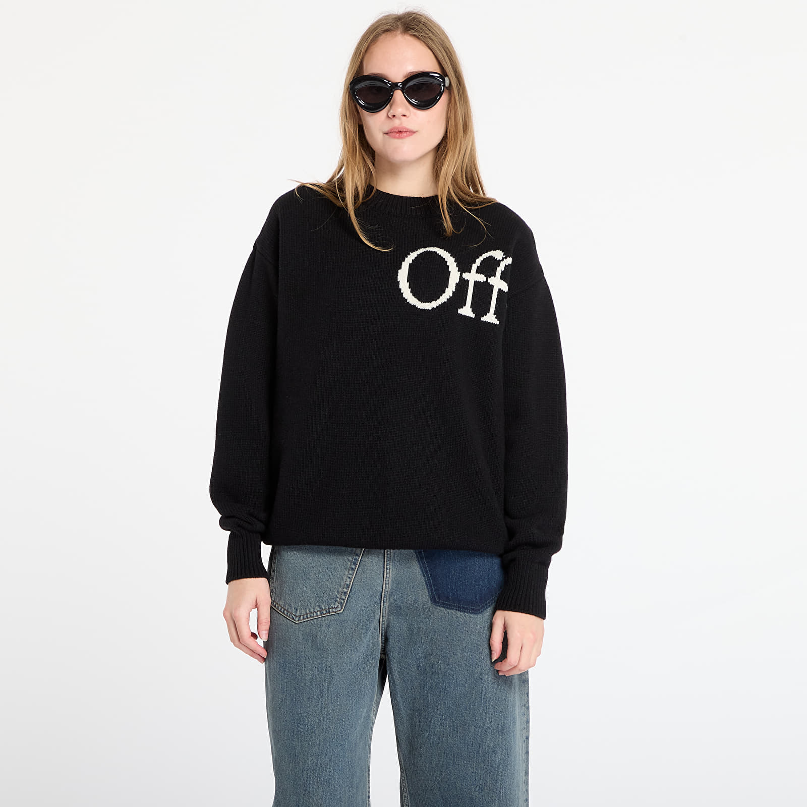 Genser Off-White Bookish Shared Knit Crewneck Black- White XS