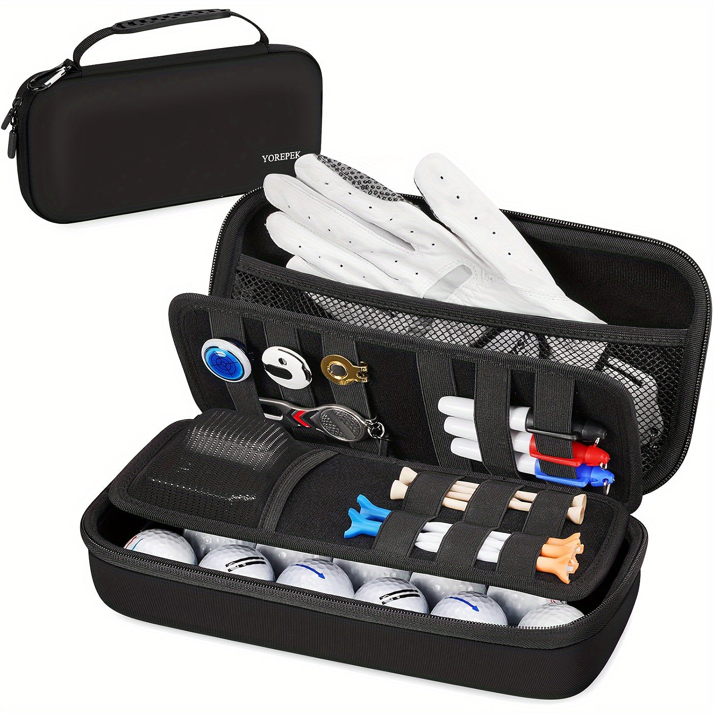 TEMU Golf With Removable Golf Glove Shaper, Protective Hard Shell Golf Accessories Case Bag With 2 Dividers Fits Balls, Tees, Markers, Tools, Golf