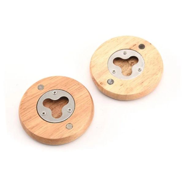 New Wooden Round Shape Bottle Opener Coaster Fridge Magnet Decoration Beer Bottle Opener Factory wholesale ZZ