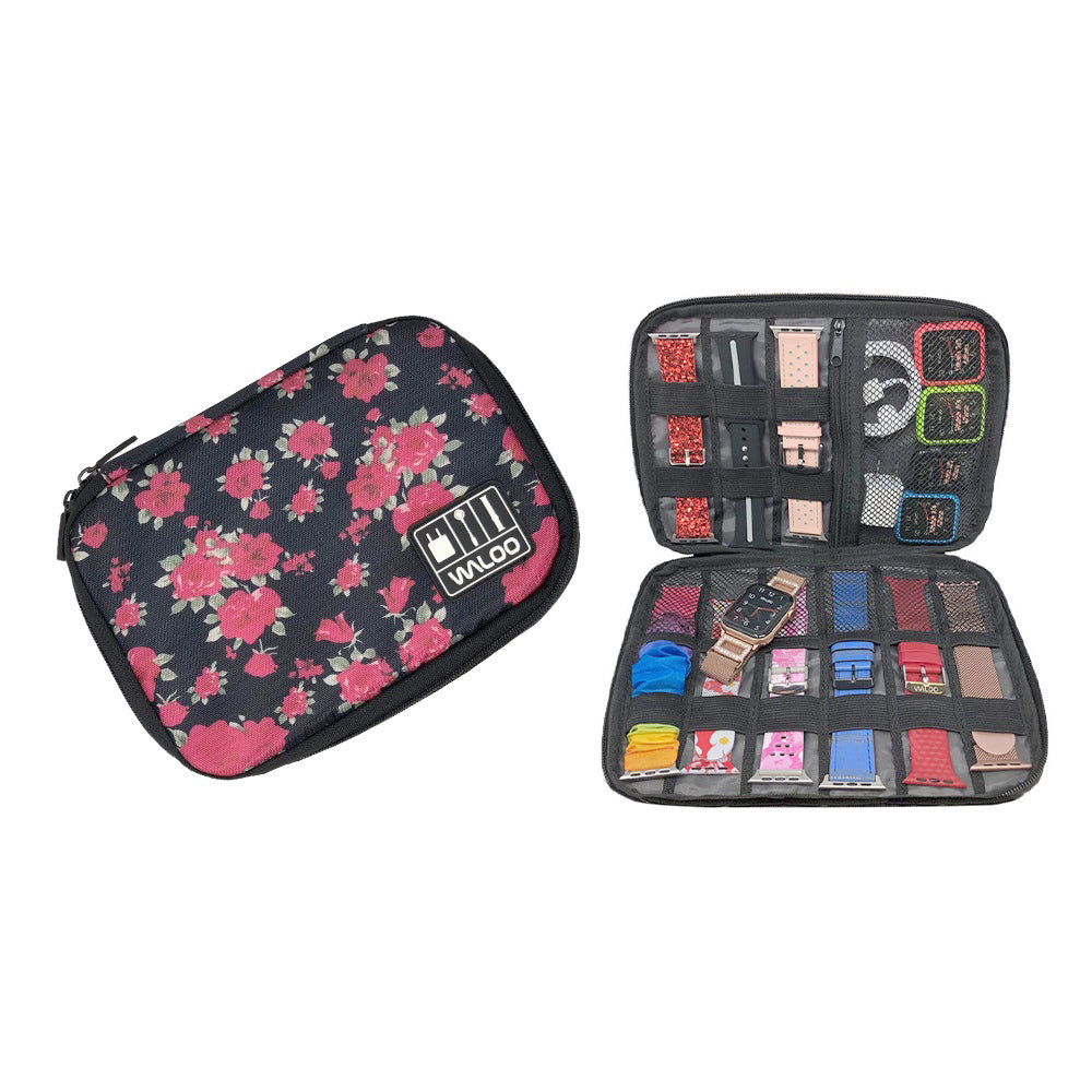 Smartwatch Band Case/Holder & Cable Organizer  - Floral Black