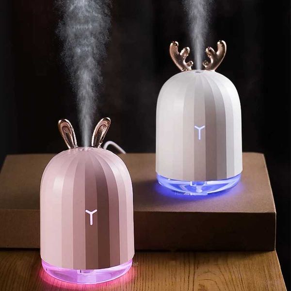 Humidifiers Cute Rabbit air humidifier USB atomizer with colorful LED lights suitable for home office desktop mini ultrasonic humidifier y24