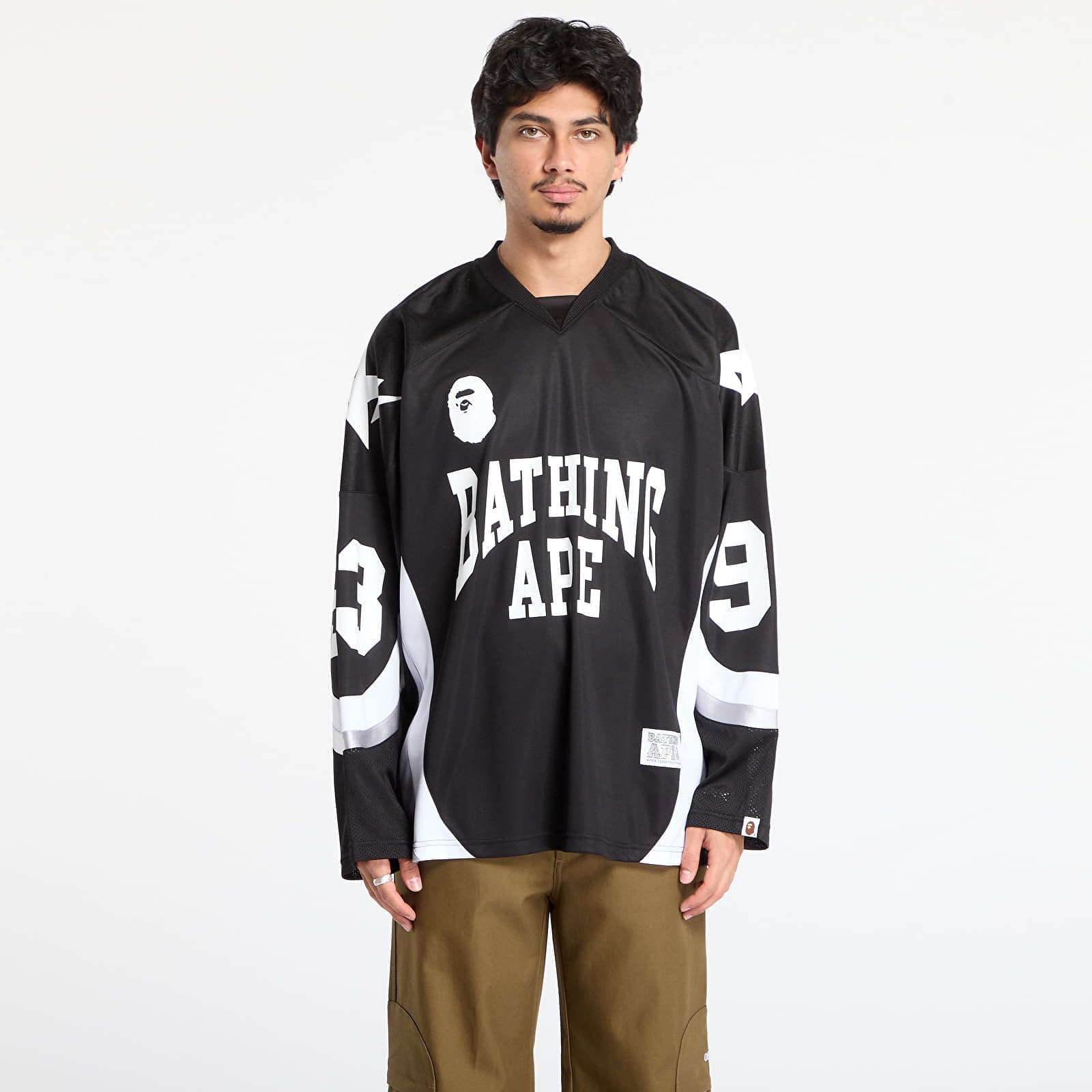 T-skjorte A BATHING APE Line Camo Jacquard Logo Relaxed Fit Ice Hockey Jersey Black L