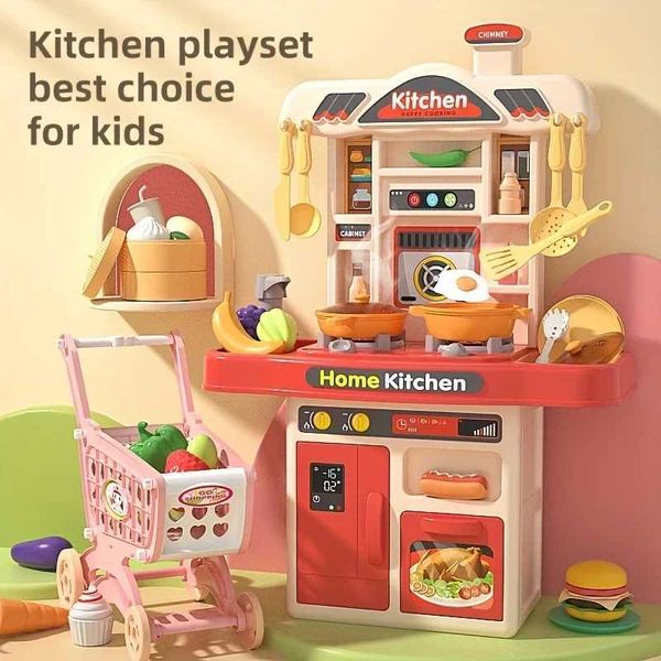 A real pretend game cooking toy for children chefs kitchen utensils lighting and sound for young girls and boys X241107