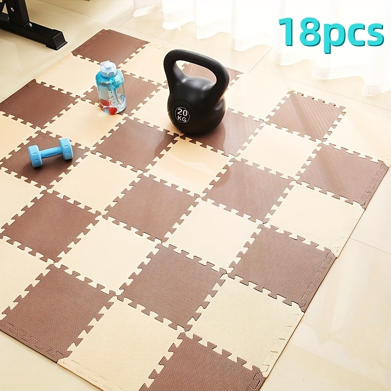 TEMU 18pcs Pattern Interlocking Foam Floor Mats, Eva Material, Solid Color, Room And Bedroom - In Beige-coffee, Beige-navy, Pink-navy, Yellow-green,