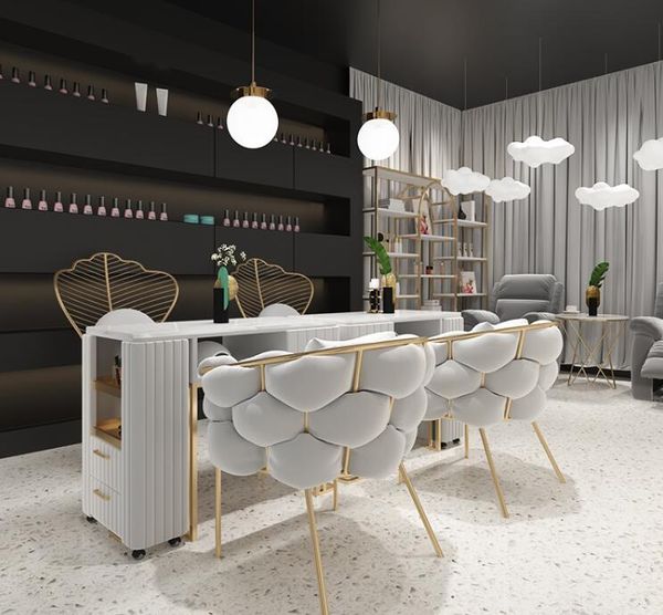 luxury glass Wholesale white nail table de manicure desk with lamp exhaust pink beauty salon equipment furniture