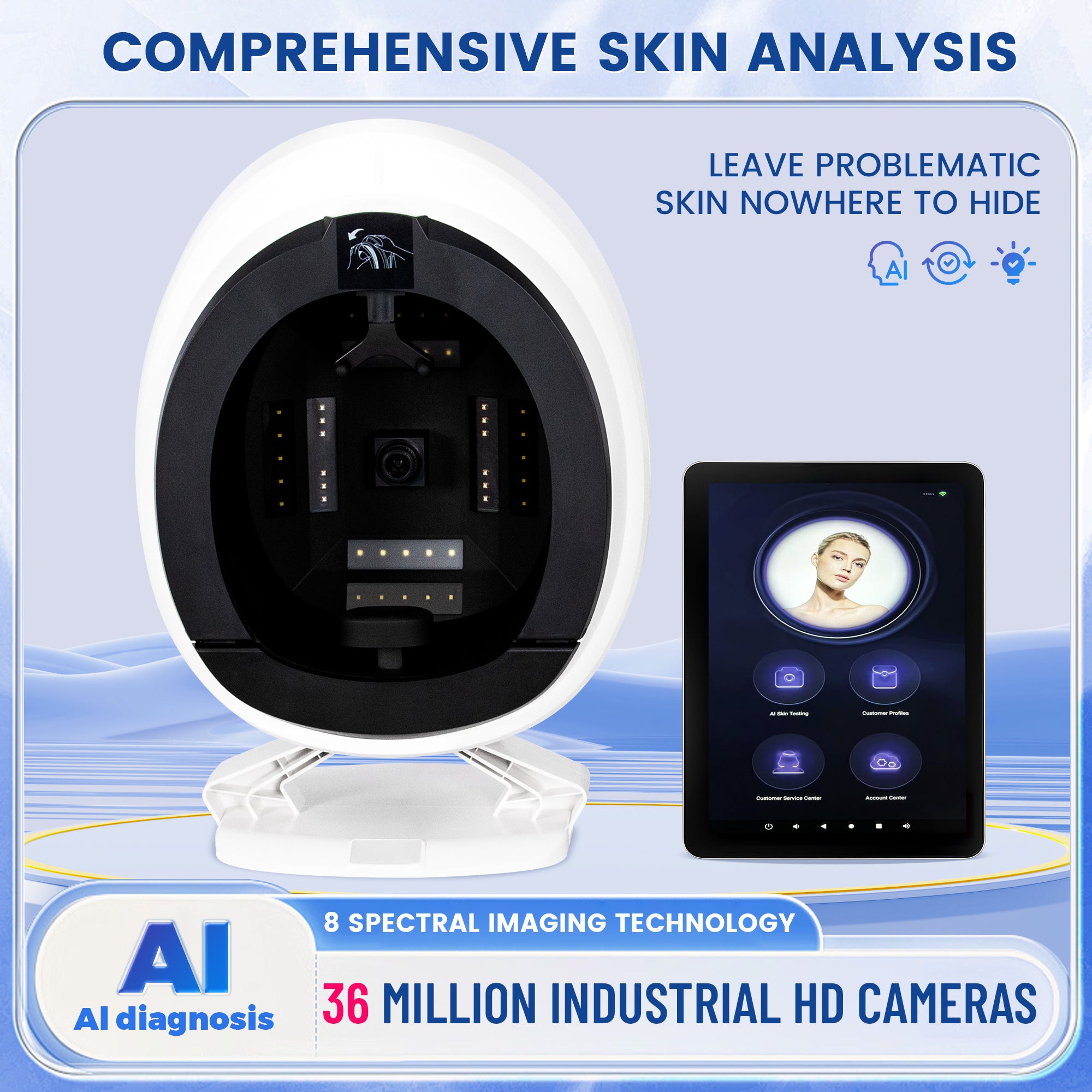 Professional AI Skin Analyzer Machine 36 Million HD Camera Facial Skin Scanner Beauty Salon Skin Test Device For Deep Skin Diagnosis and Accurate Co