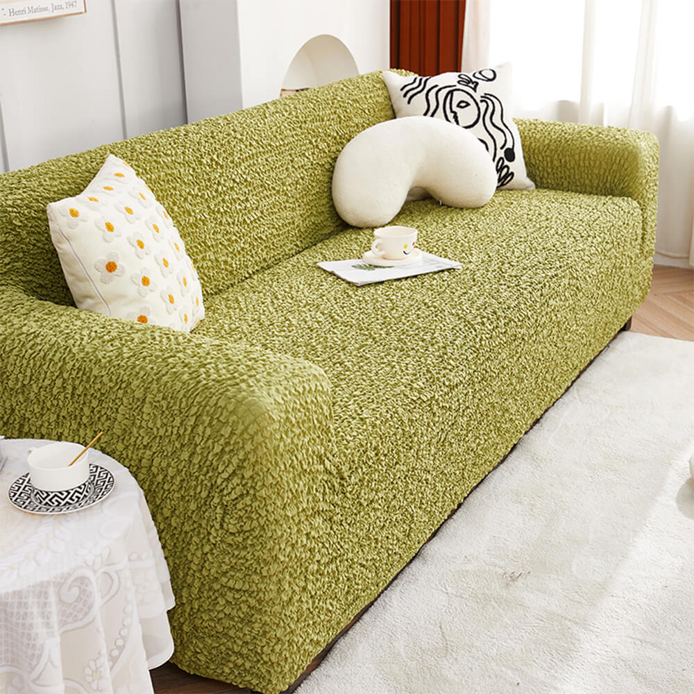All-Season Cloud Bubble Textured Stretch Full-Cover Couch Cover, Green - 4-Seater
