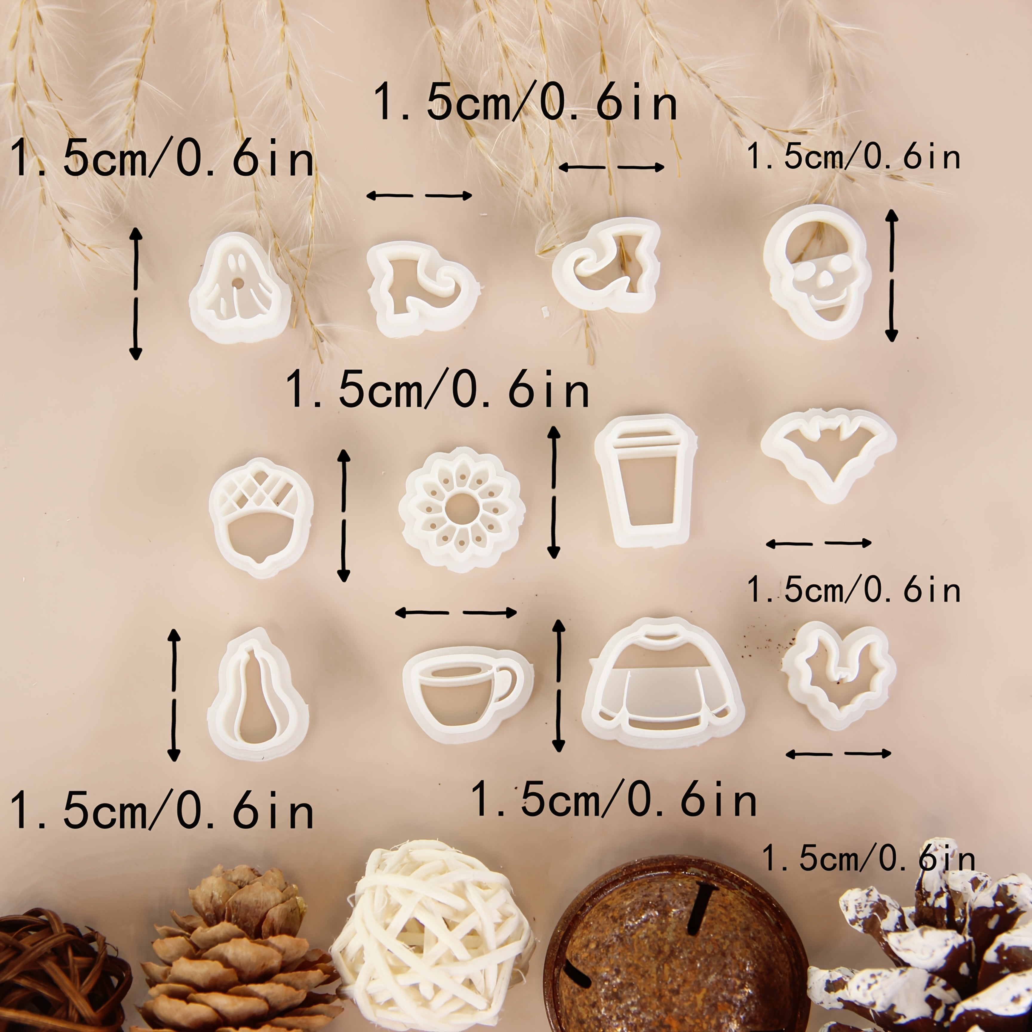 TEMU 12pcs Mini Halloween Polymer Clay Cutters, Autumn Clay Cutters, Plant Polymer Clay Cutters For Earrings Jewelry Making, Daisy Clay Earrings