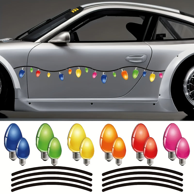 TEMU 20pcs Reflective Christmas Car Decal Set - Festive Light Bulb Designs, Durable Vinyl Stickers For Cars & , On Any