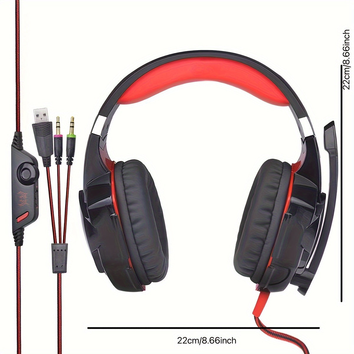 TEMU Red Stereo Gaming Headset 3.5mm Wired Computer Game Headphones Earphone With Led Light For Pc Laptop Ps4