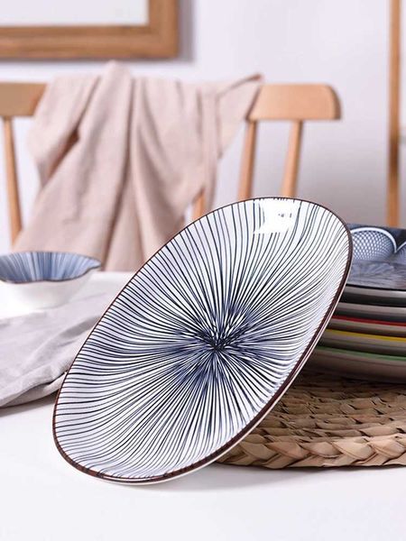 Kitchen 10 Inch Japanese-Style Plate Oval Multi Color Non-Slip Ceramic Serving Plates Home Simplicity Tableware X250129
