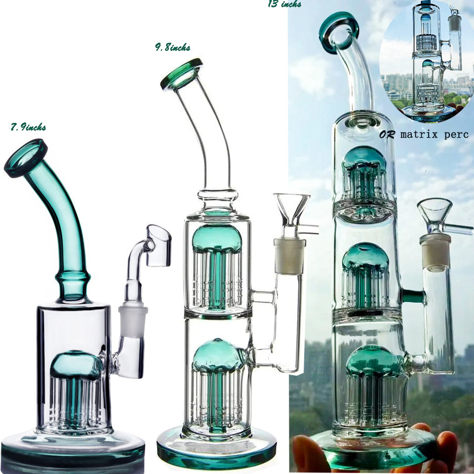 Double Arm Tree Perc Glass Bong Purple Blue Glass Smoking Water Pipes Dab Oil Rigs Bubbler Hookahs With 14mm Accessory