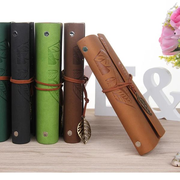 Notepads 1PC Retro Leaf Notebook School Office Stationery Diary Notepad Literature PU Leather Note Book Traveler Journal Planners Gifts 2311
